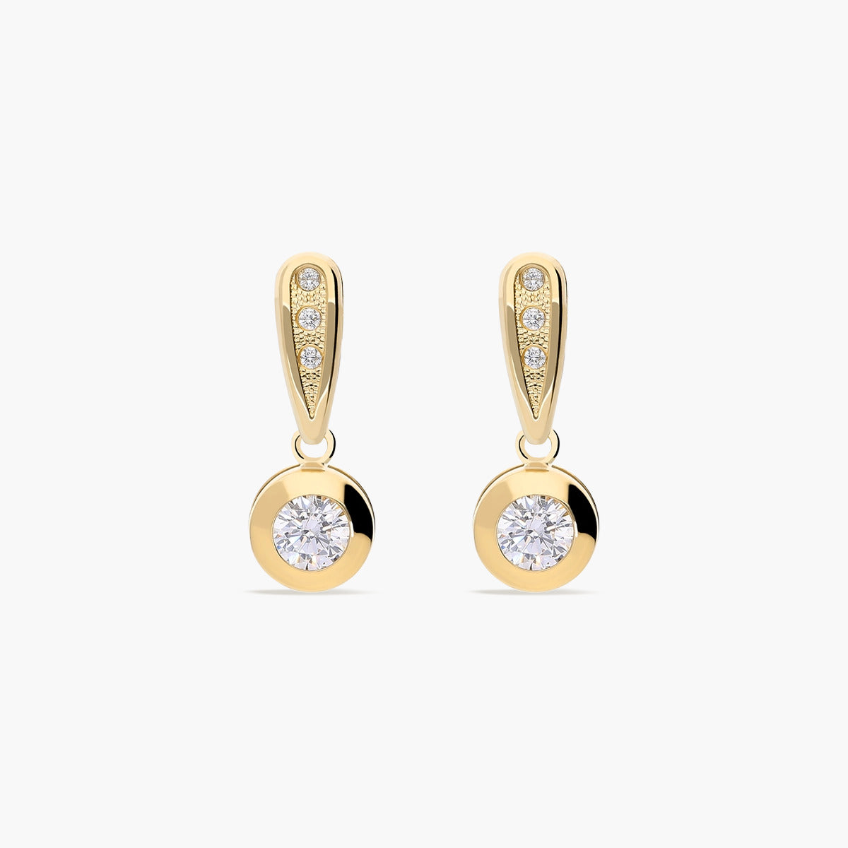Pendientes largos de oro 18K circonitas 18 mm