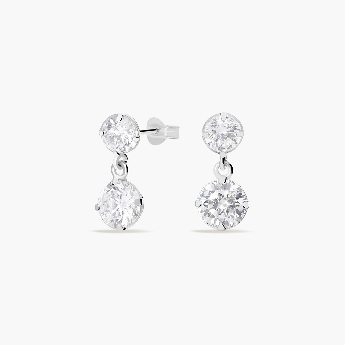 Pendientes largos de oro blanco 18K circonitas 12 mm