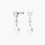 Pendientes largos de oro blanco 18K con perlas y circonitas 26 mm