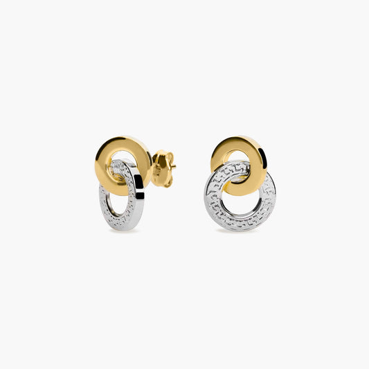 Pendientes doble círculo de oro bicolor 18K 12 mm