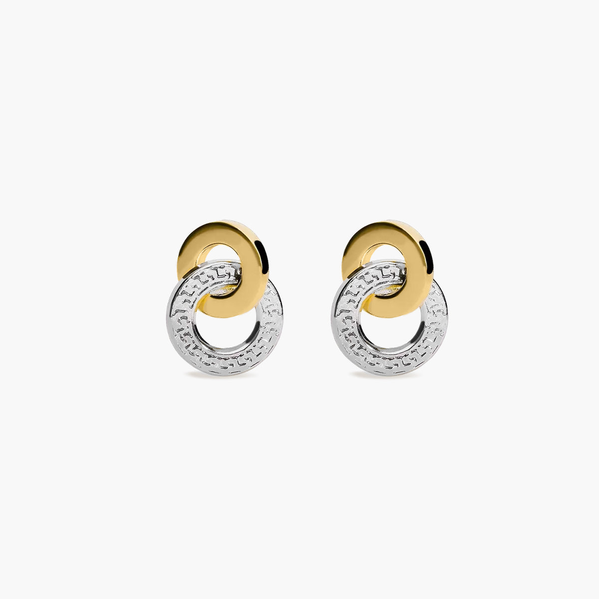 Pendientes doble círculo de oro bicolor 18K 12 mm