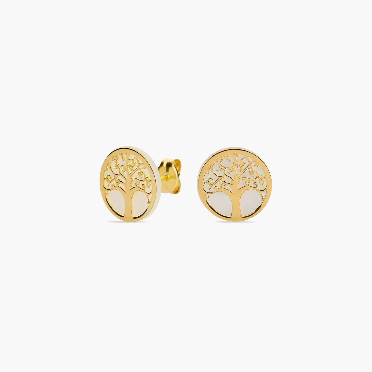 Pendientes árbol de la vida de oro 18K nácar 10 mm TREE OF LOVE