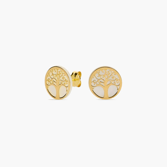 Pendientes árbol de la vida de oro 18K nácar 10 mm TREE OF LOVE