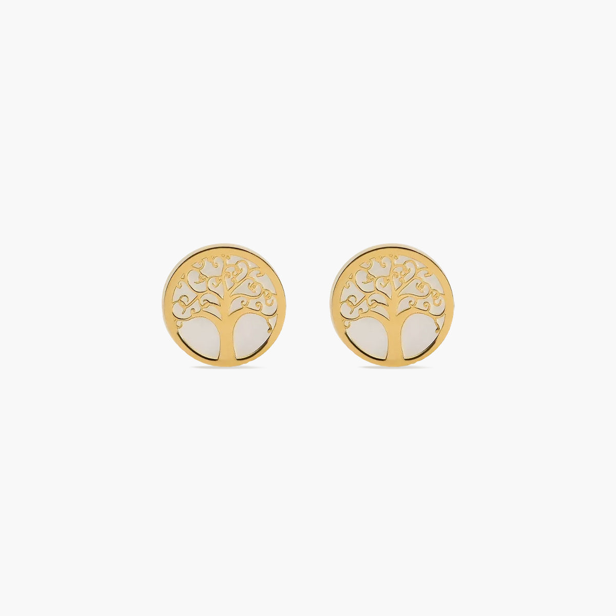Pendientes árbol de la vida de oro 18K nácar 10 mm TREE OF LOVE