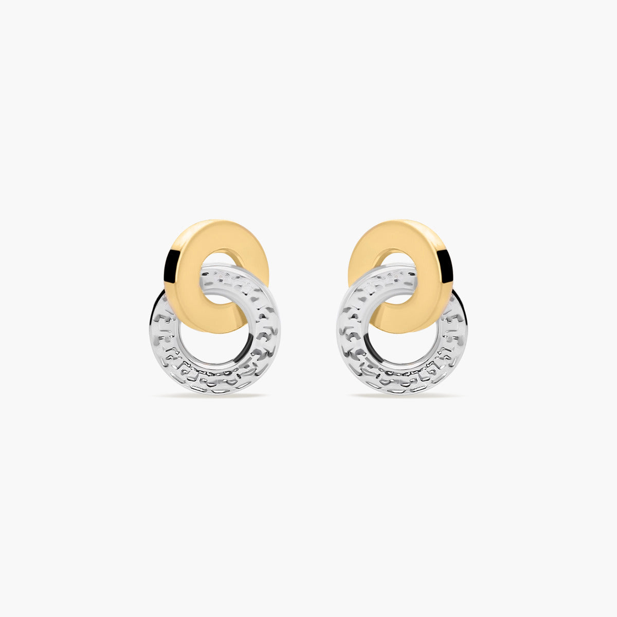 Pendientes doble círculo de oro bicolor 18K 9 mm