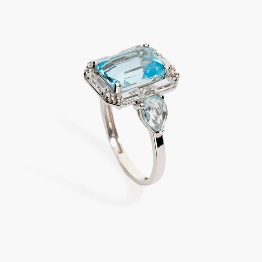 Anillo de oro blanco 18K topacio LAGOON