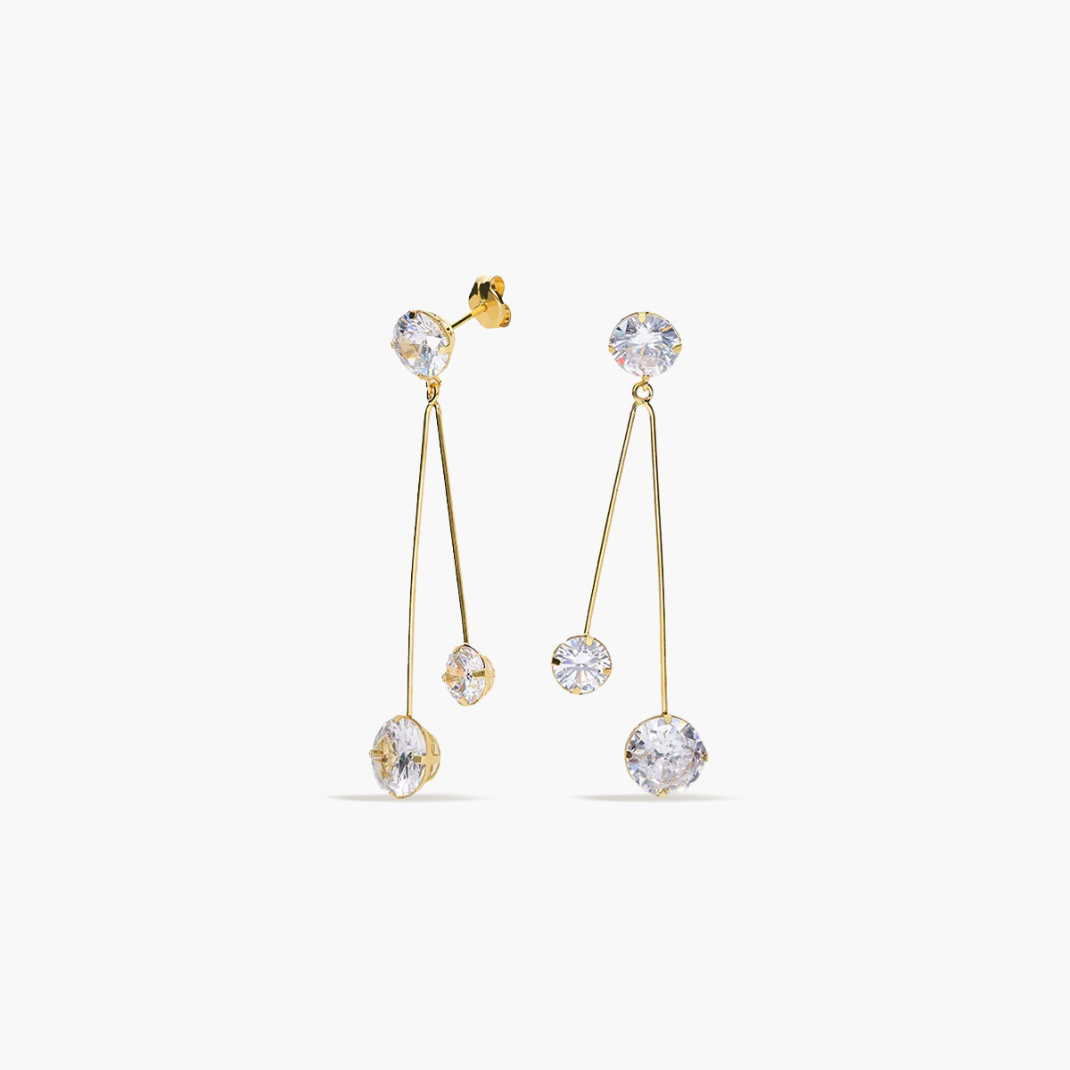 Pendientes largos doble tubo de oro 18K circonitas 46 mm