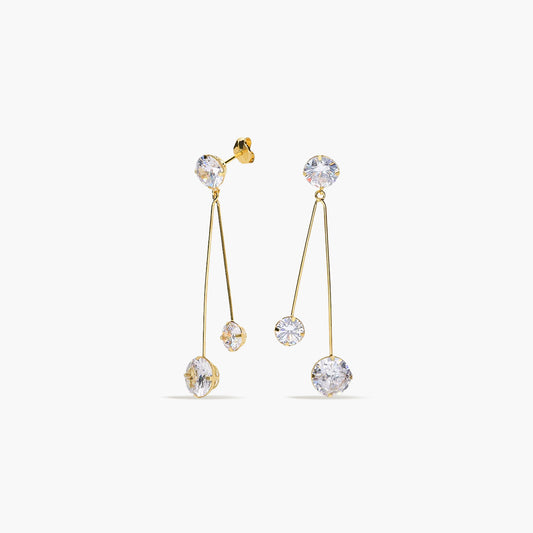 Pendientes largos doble tubo de oro 18K circonitas 46 mm