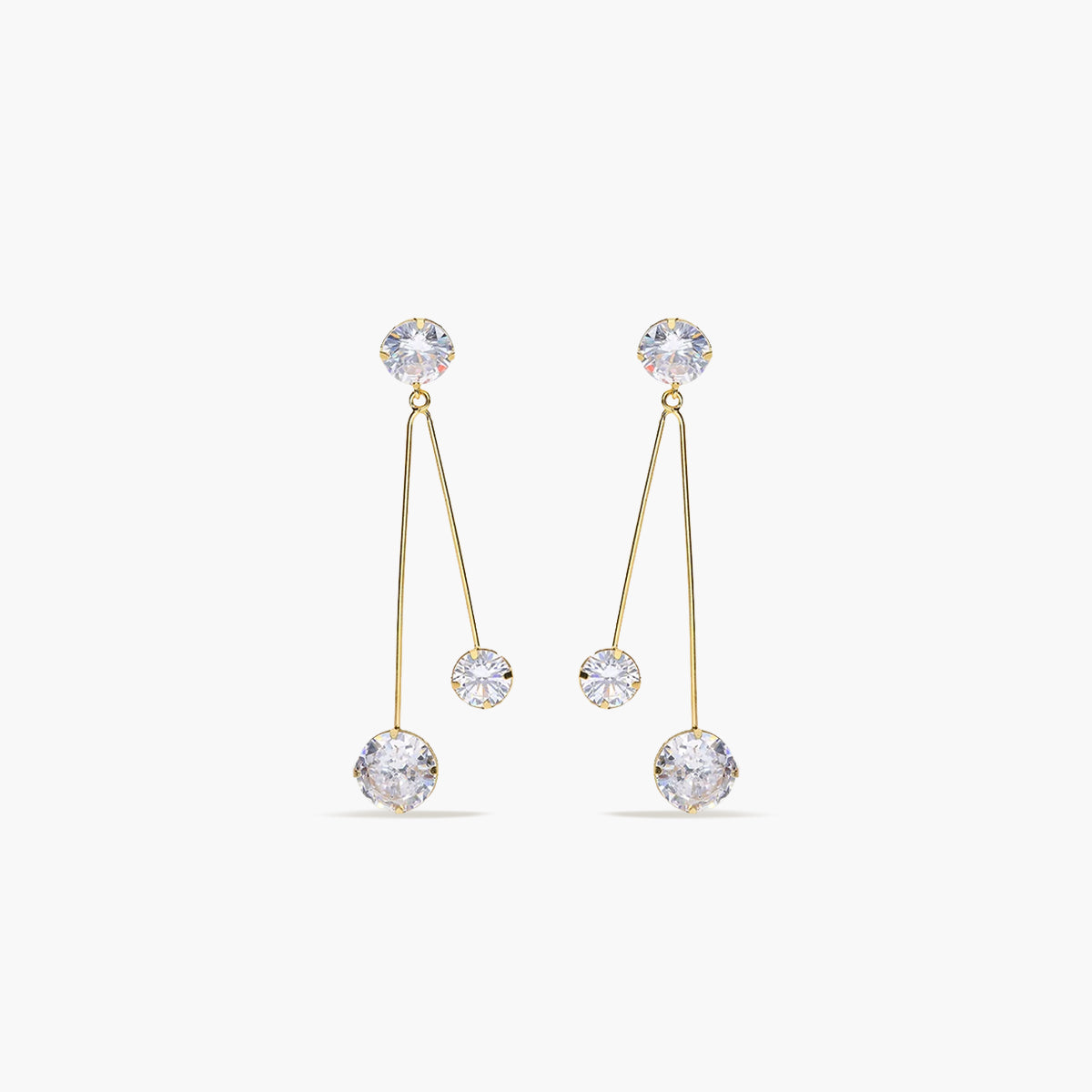 Pendientes largos doble tubo de oro 18K circonitas 46 mm