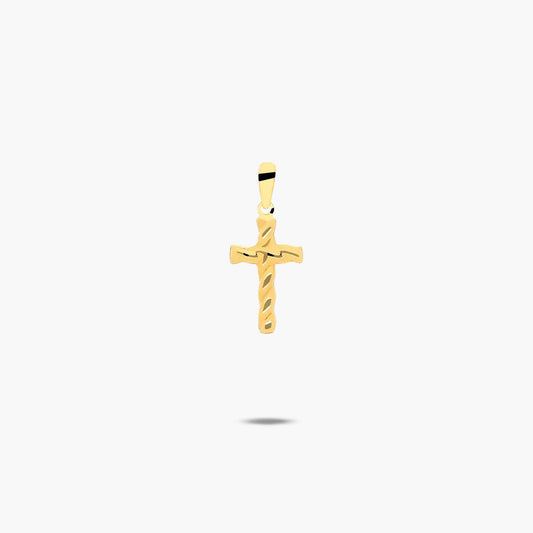 Cruz palo rizado de oro 18K 14 mm
