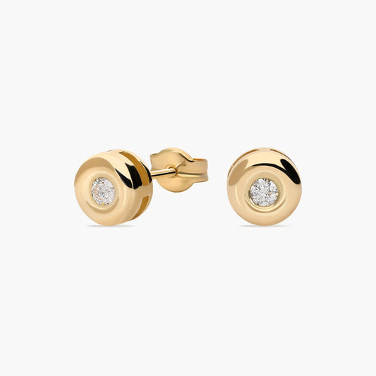 Pendientes redondos de oro 18K diamante natural 0.10 ct. 5 mm