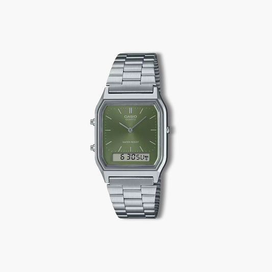 Reloj Casio Collection Retro AQ-230A-3AMQYES analógico digital acero esfera verde