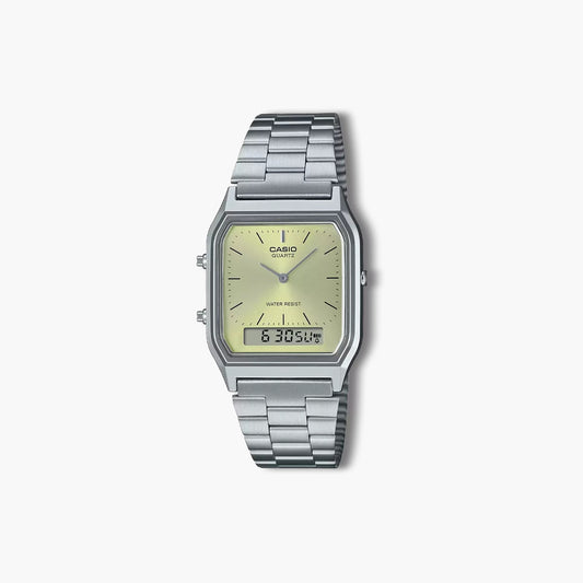 Reloj Casio Collection Retro AQ-230A-9AMQYES analógico digital acero esfera amarilla