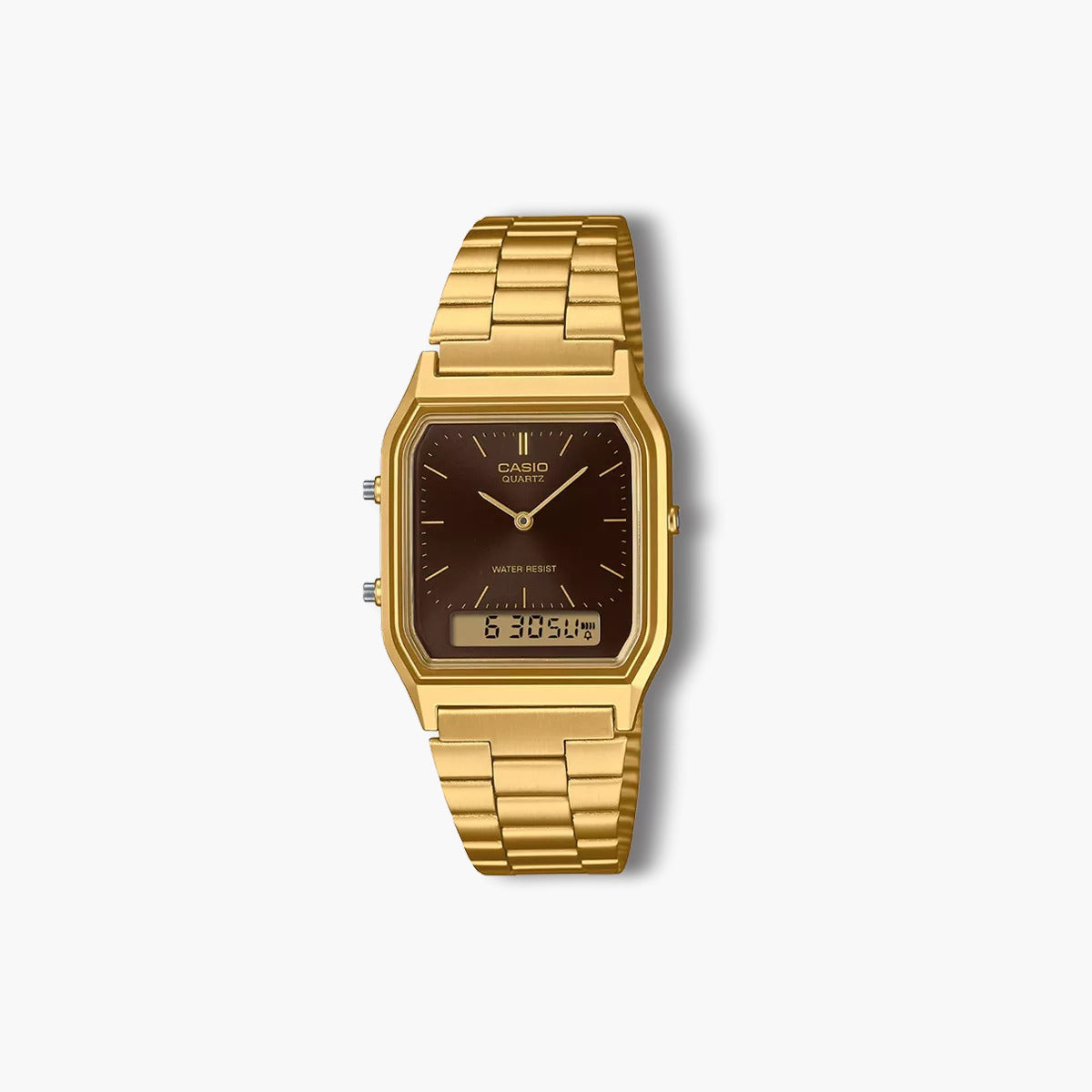 Reloj Casio Collection Retro AQ-230GA-5AMQYES analógico digital acero dorado esfera negra
