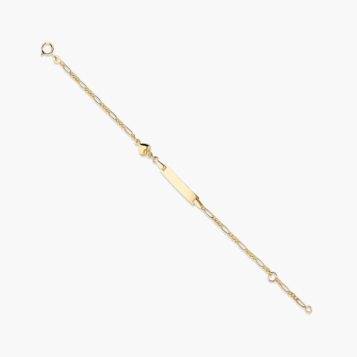Pulsera esclava infantil de oro 18K con chapa rectangular y motivo corazón 13-15 cm