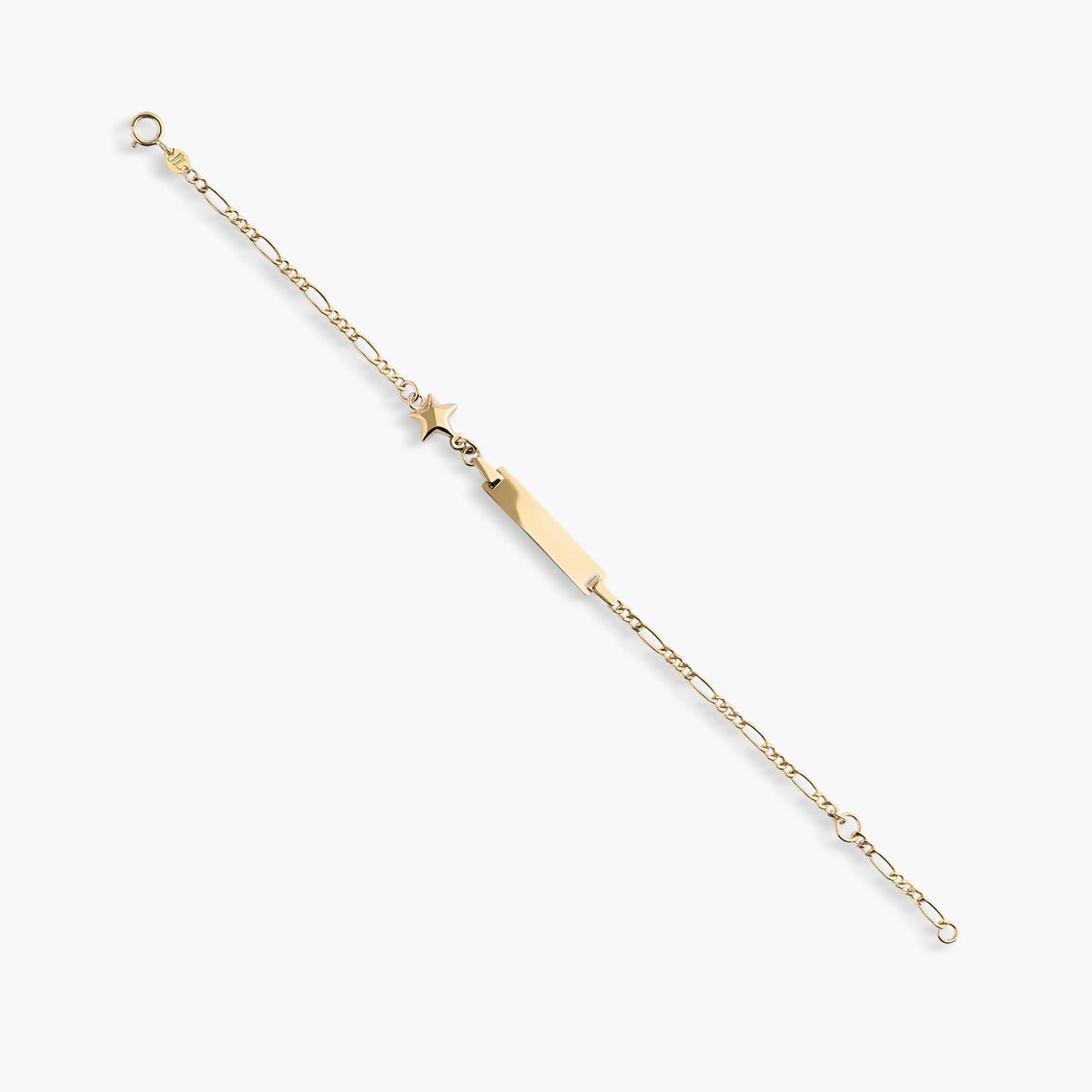 Pulsera esclava infantil de oro 18K con chapa rectangular y motivo estrella 13-15 cm