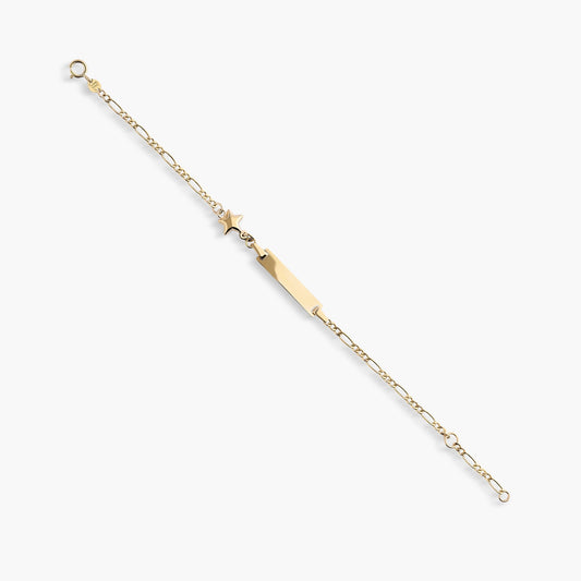 Pulsera esclava infantil de oro 18K con chapa rectangular y motivo estrella 13-15 cm