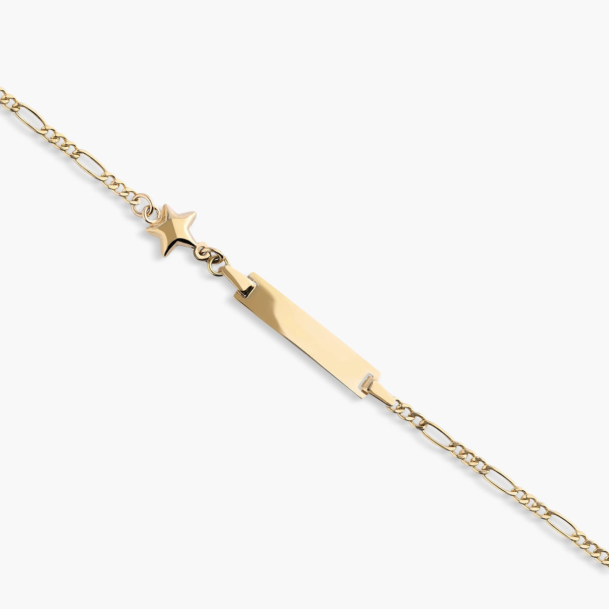 Pulsera esclava infantil de oro 18K con chapa rectangular y motivo estrella 13-15 cm
