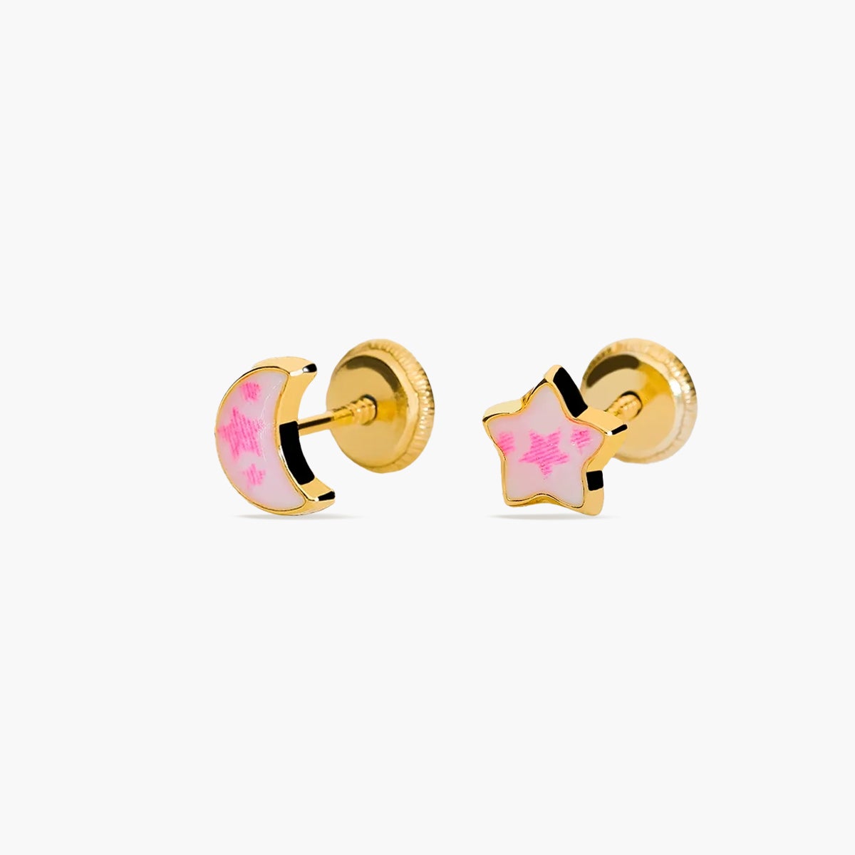 Pendientes luna y estrella de oro 18K 5 mm