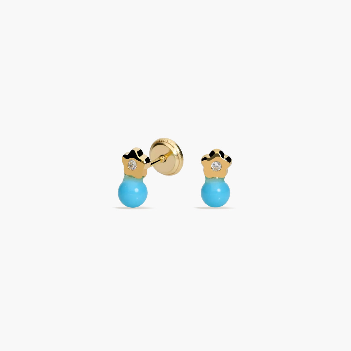 Pendientes estrella de oro 18K turquesa y circonitas para bebé 4 mm