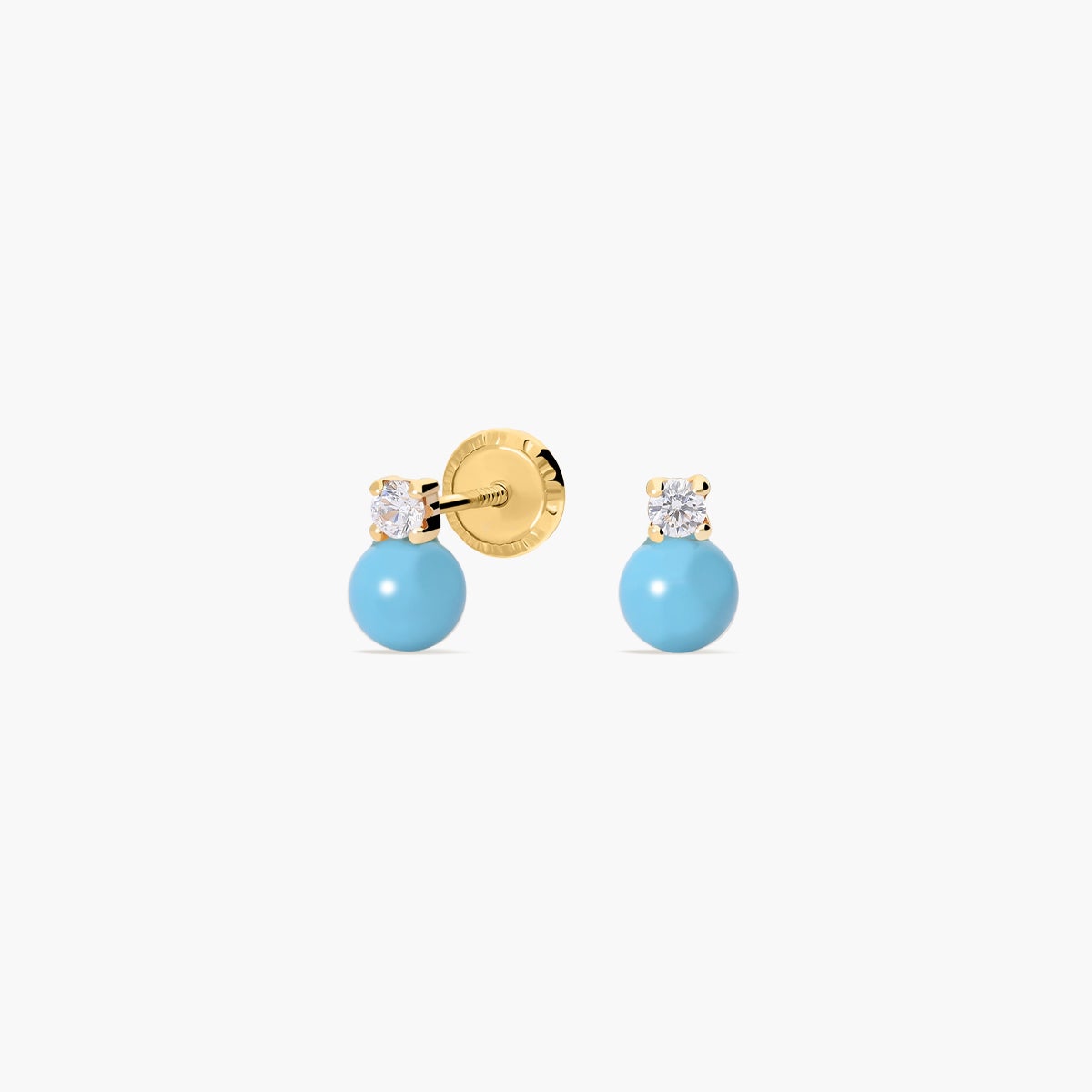 Pendientes de oro 18K turquesa y circonita para bebé 6 mm