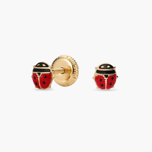 Pendientes mariquita de oro 18K para bebé 4 mm