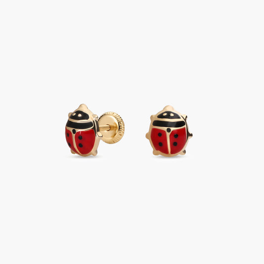 Pendientes mariquita de oro 18K para bebé 8 mm