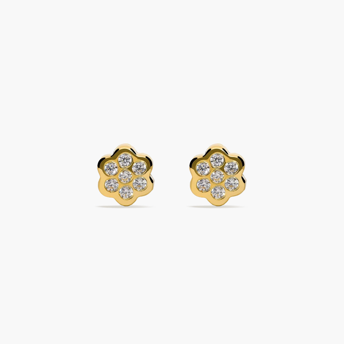 Pendientes flor de oro 18K circonitas para bebé 5 mm