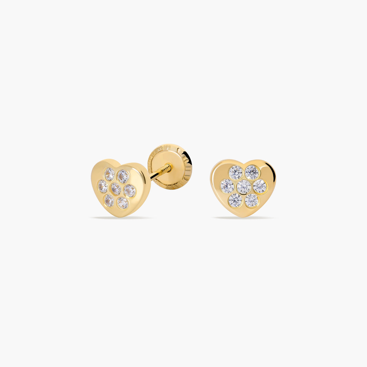 Pendientes corazón de oro 18K circonitas para bebé 5 mm