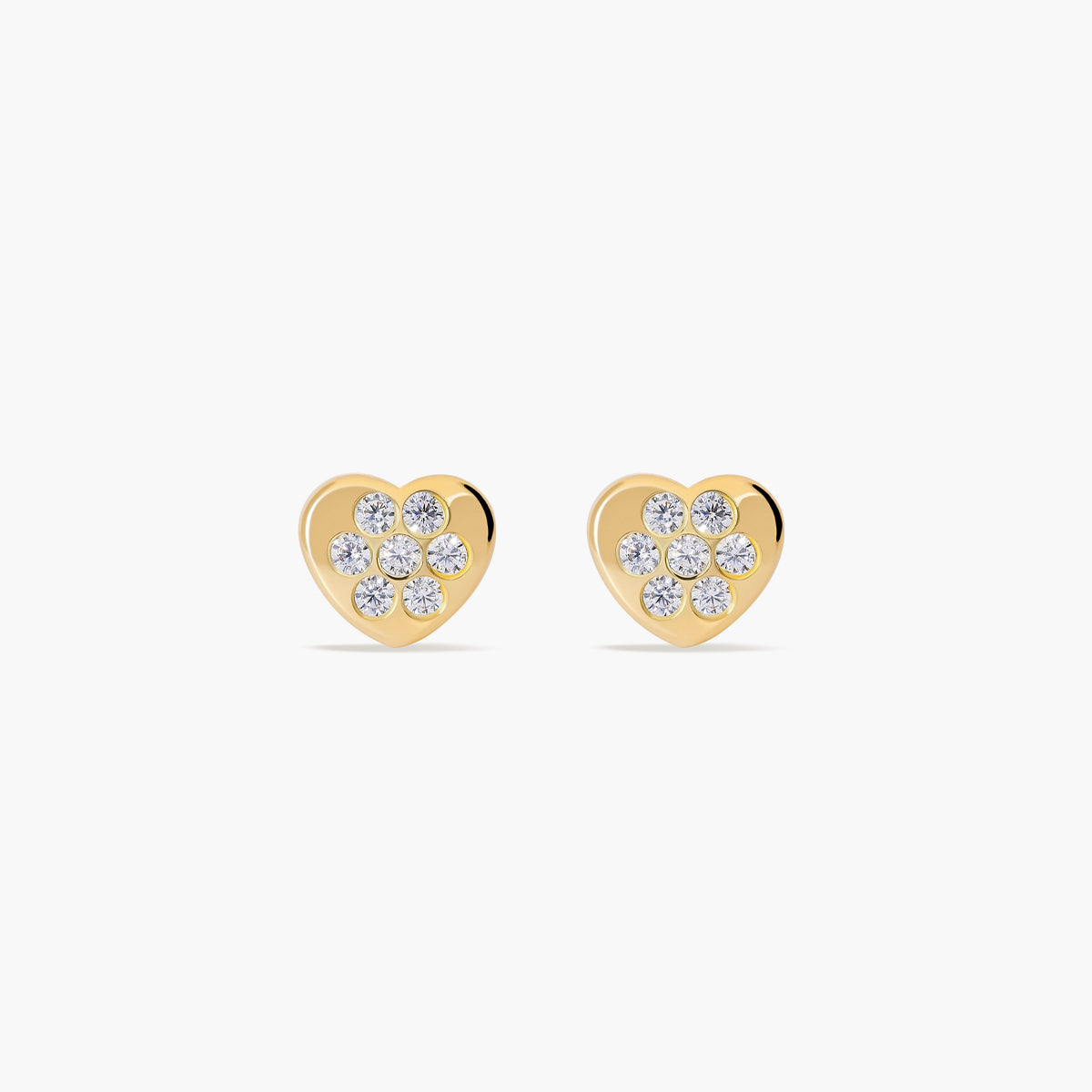 Pendientes corazón de oro 18K circonitas para bebé 5 mm