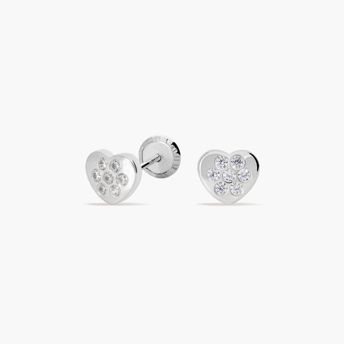 Pendientes corazón de oro blanco 18K circonitas para bebé 5 mm