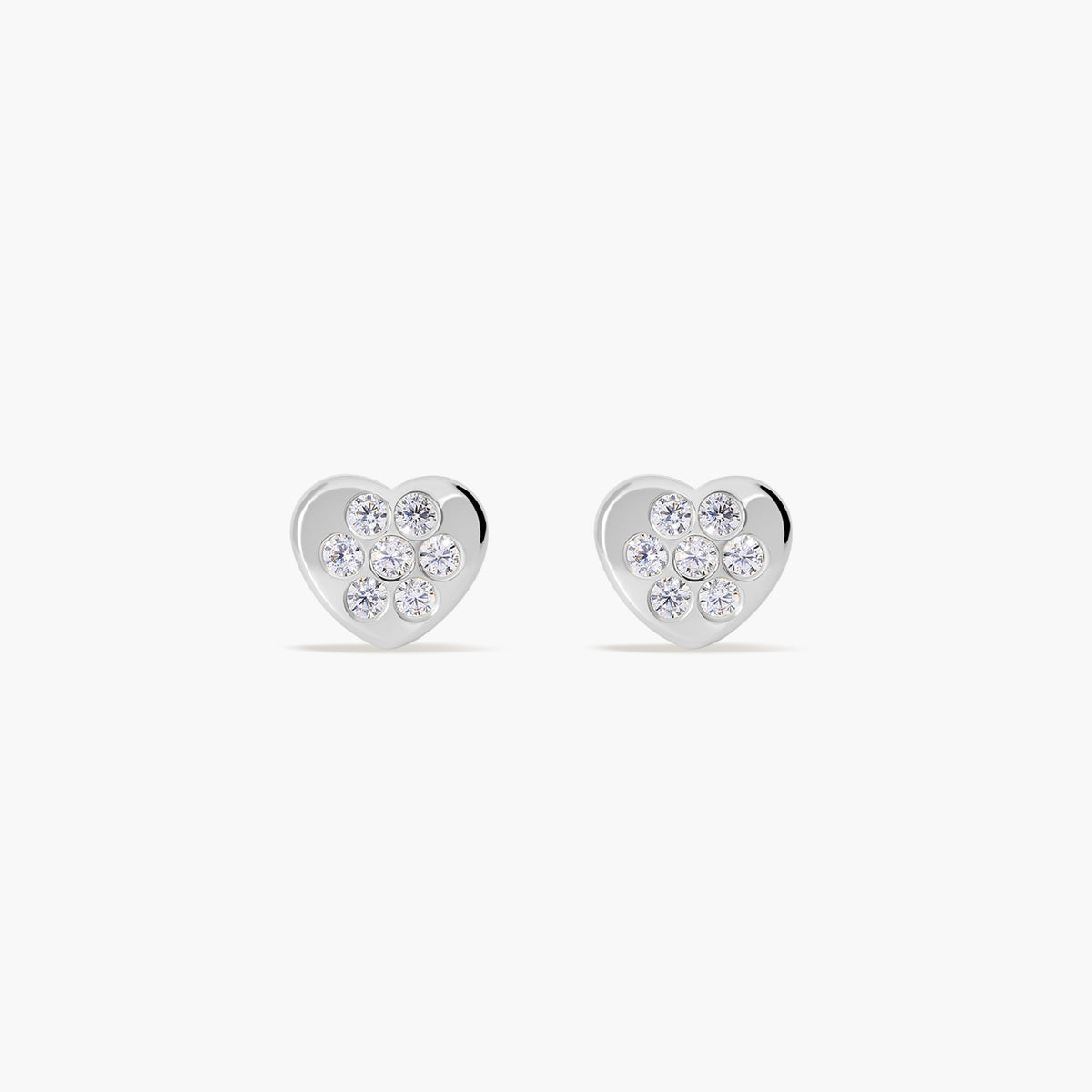 Pendientes corazón de oro blanco 18K circonitas para bebé 5 mm