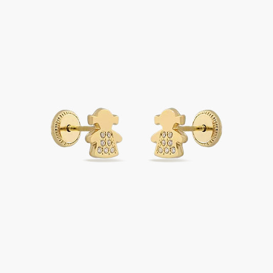 Pendientes niña de oro 18K circonitas 6 mm