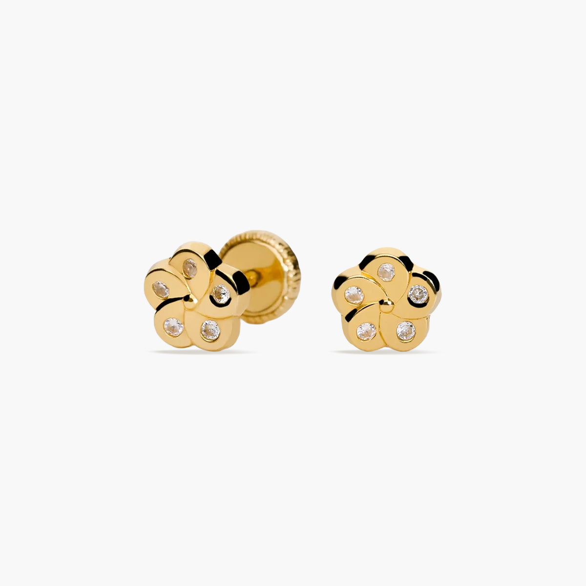 Pendientes flor de oro 18K circonitas 5 mm