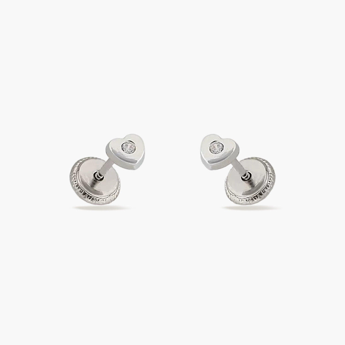 Pendientes corazón de oro blanco 18K circonita para bebé 3 mm