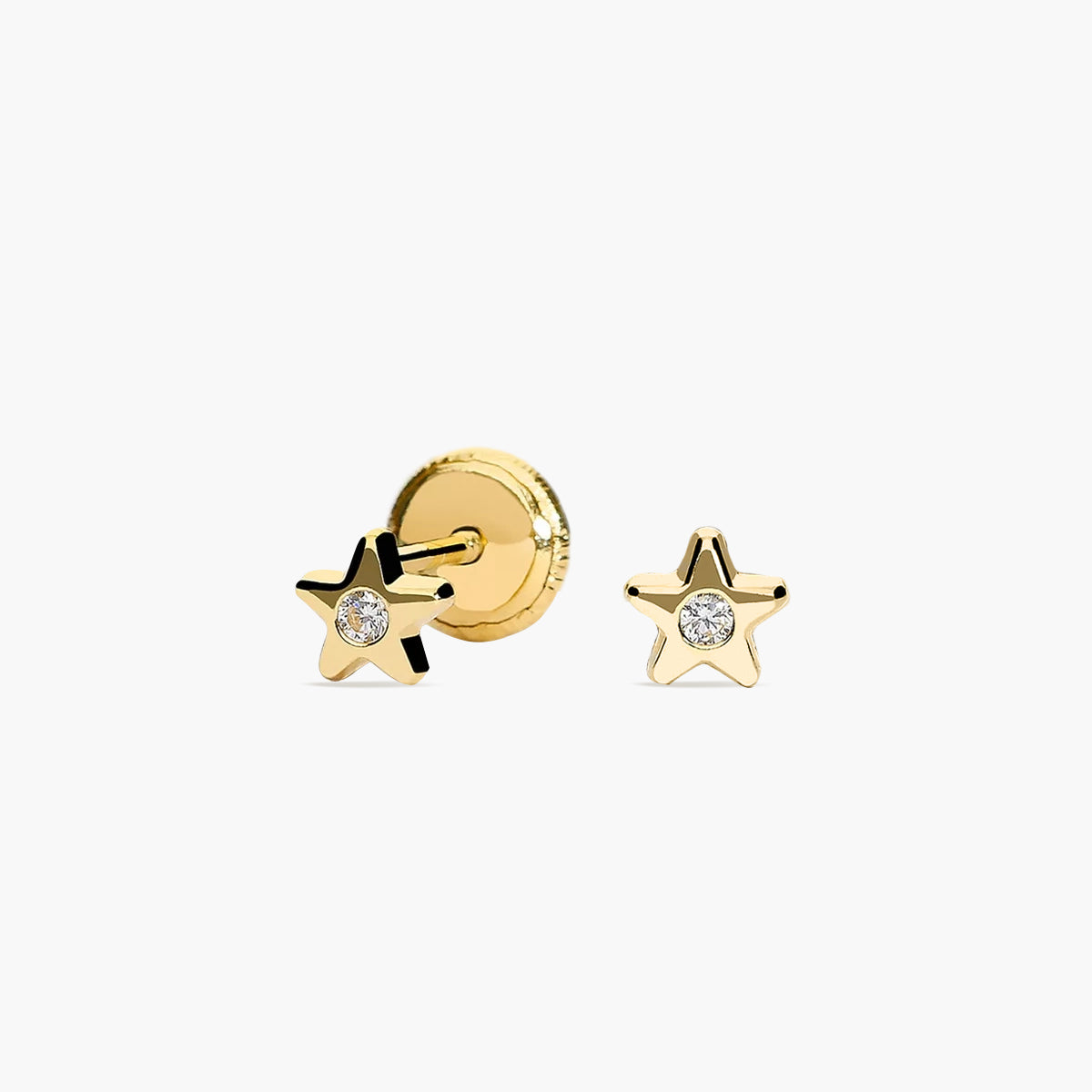 Pendientes estrella de oro 18K circonita para bebé 4 mm