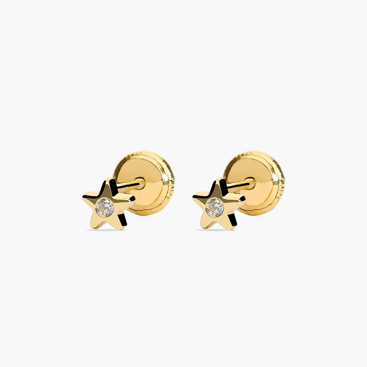 Pendientes estrella de oro 18K circonita para bebé 4 mm