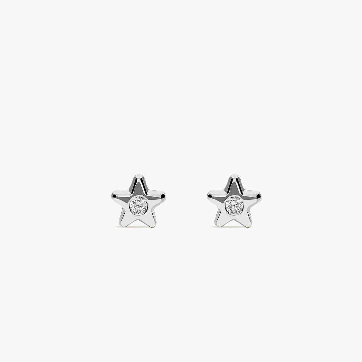 Pendientes estrella de oro blanco 18K circonita para bebé 4 mm