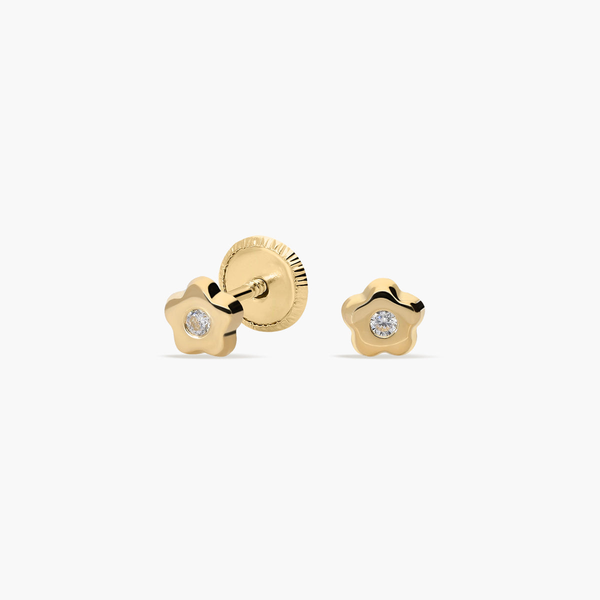 Pendientes flor de oro 18K circonitas para bebé 3 mm