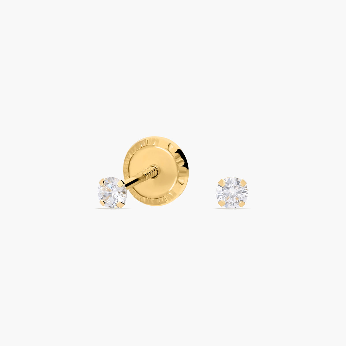 Pendientes redondos de oro 18K circonita para bebé 2 mm