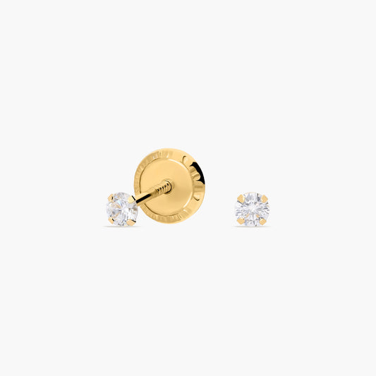 Pendientes redondos de oro 18K circonita para bebé 2 mm