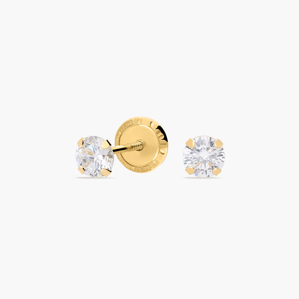 Pendientes redondos de oro 18K circonita para bebé 4 mm
