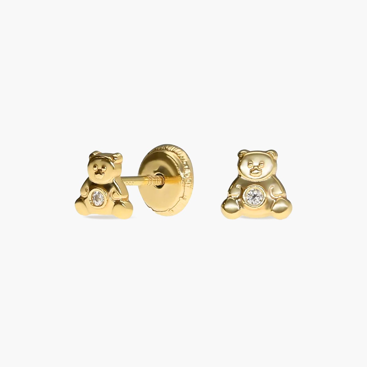 Pendientes oso de oro 18K circonita para bebé 4 mm