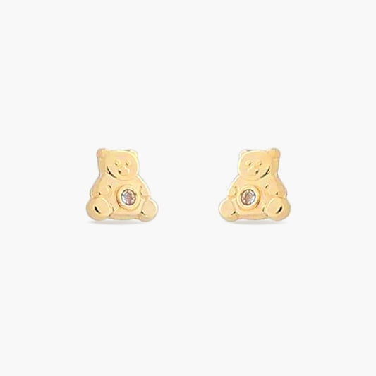 Pendientes oso de oro 18K circonita para bebé 4 mm