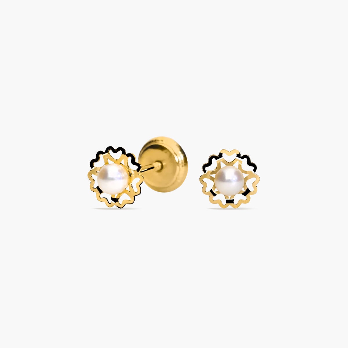 Pendientes flor de oro 18K con perlas para bebé 5 mm