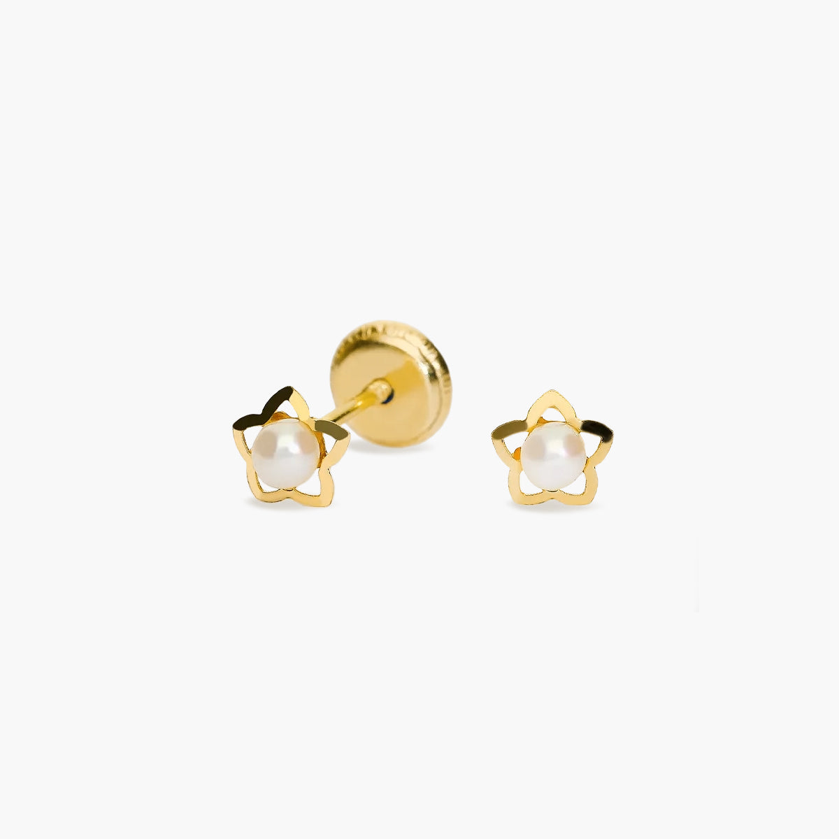 Pendientes estrella de oro 18K con perlas para bebé 5 mm