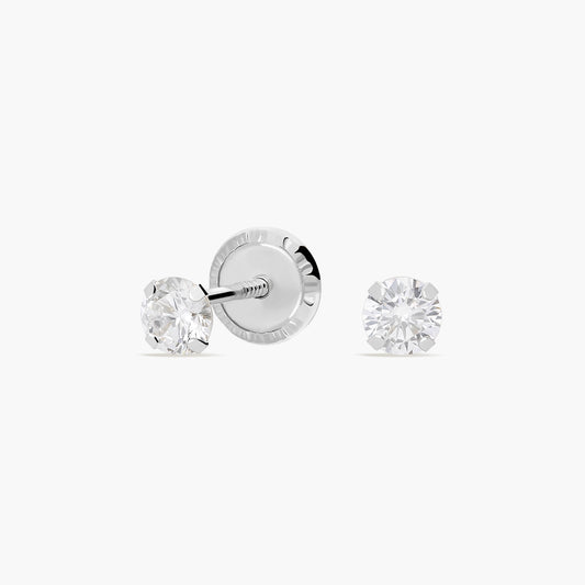 Pendientes redondos de oro blanco 18K circonita para bebé 3 mm
