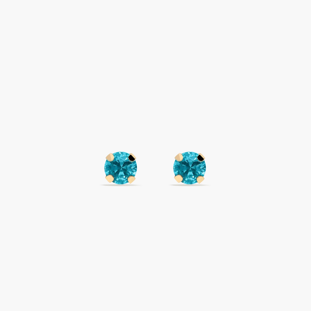 Pendientes redondos de oro 18K circonita azul para bebé 3 mm