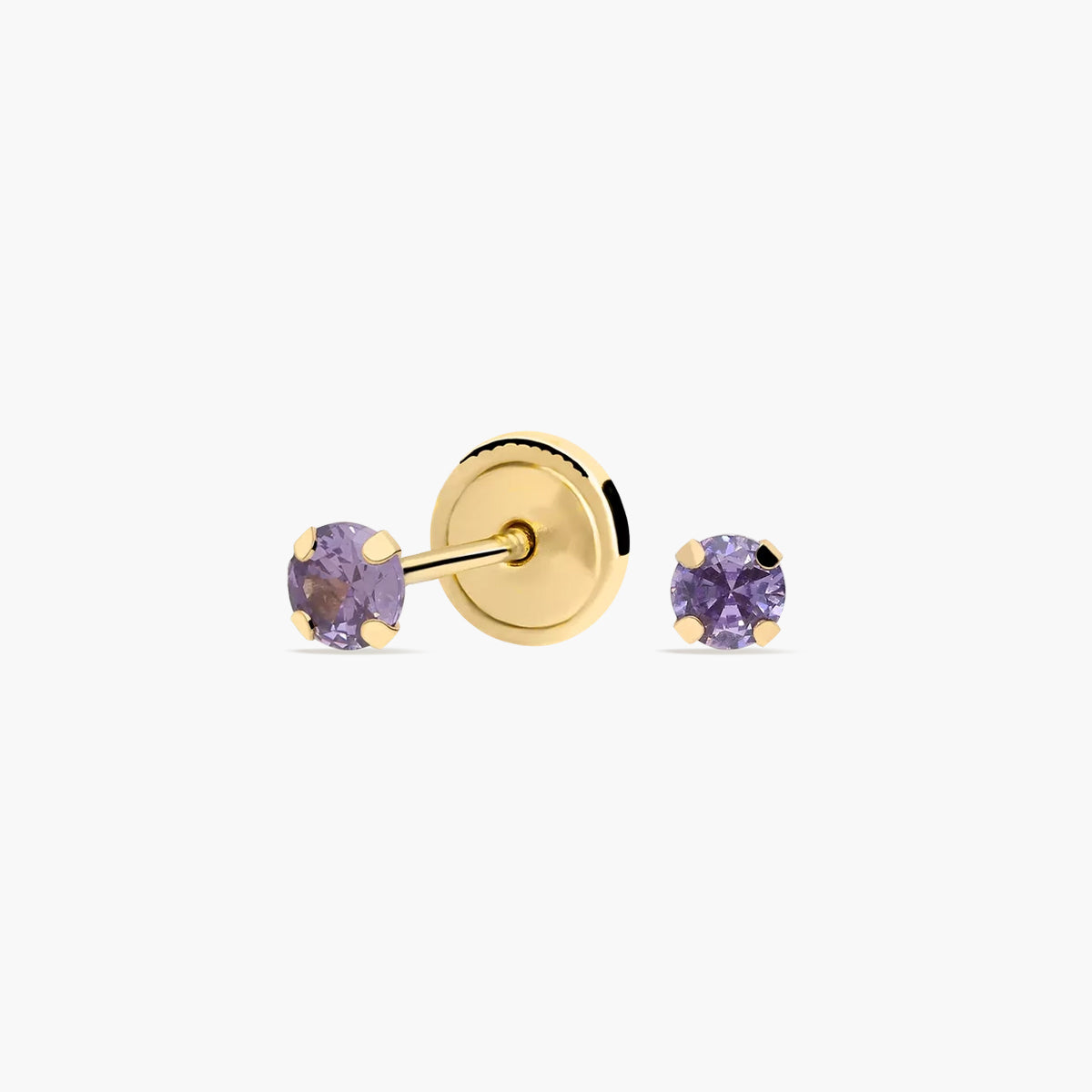 Pendientes redondos de oro 18K circonita violeta para bebé 3 mm