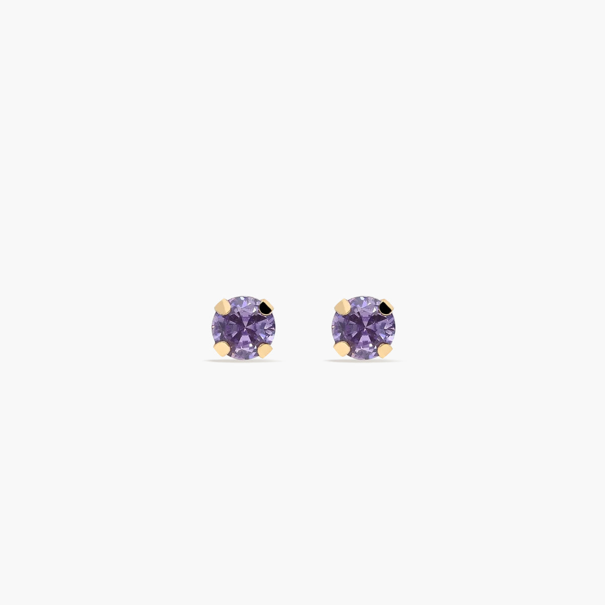 Pendientes redondos de oro 18K circonita violeta para bebé 3 mm